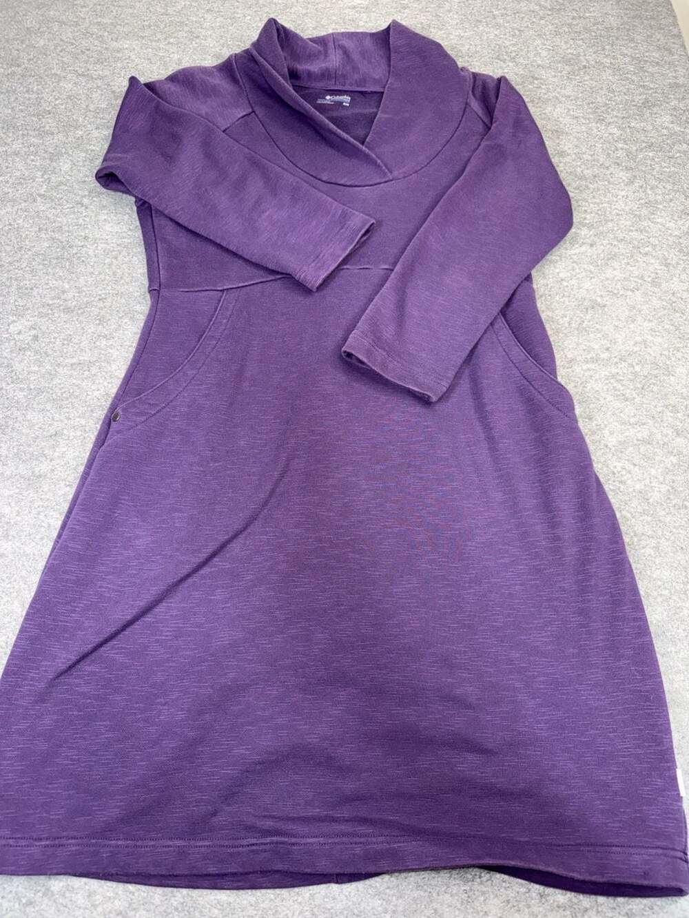 Columbia Womens M Purple 3/4 Sleeve Shawl Collar French Terry Sweatshirt Dress